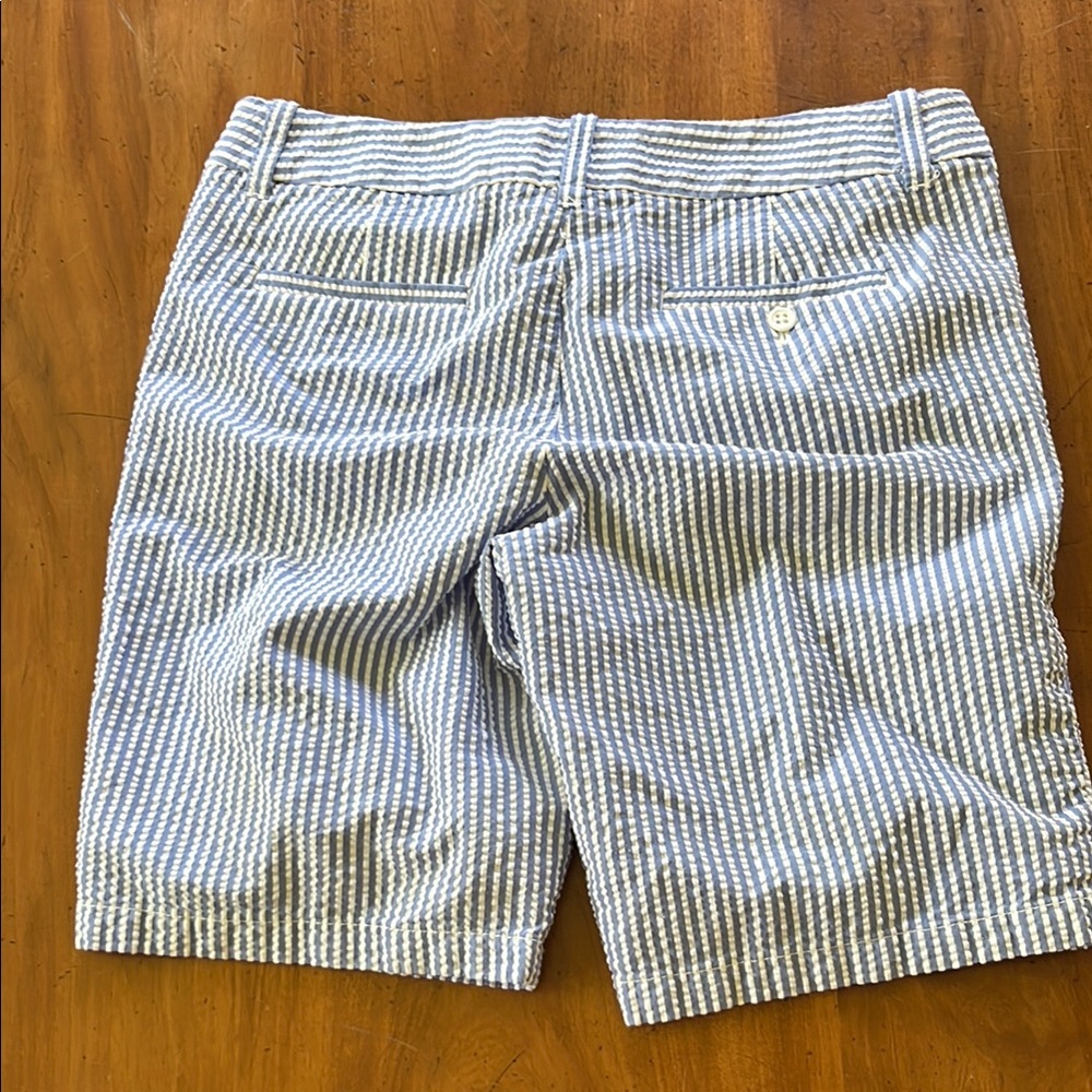 JCrew Seersucker Striped Blue and White Bermuda Shorts - Picture 3 of 5